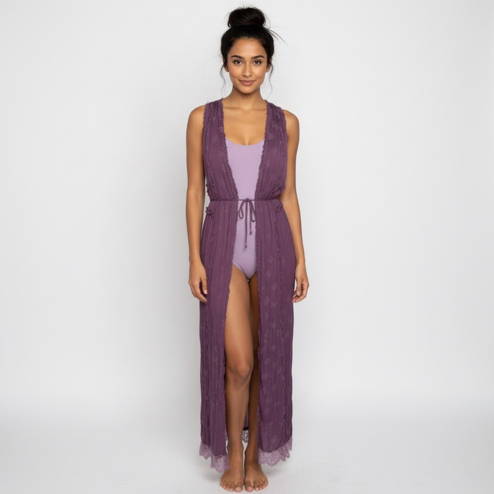 Intimately Free People What's Good SzS Purple Kimono Butterfly Floral Lace Boho